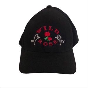 Black & Red Wild Rose Embroidered Baseball Style Horse Flower Hat Unisex Country